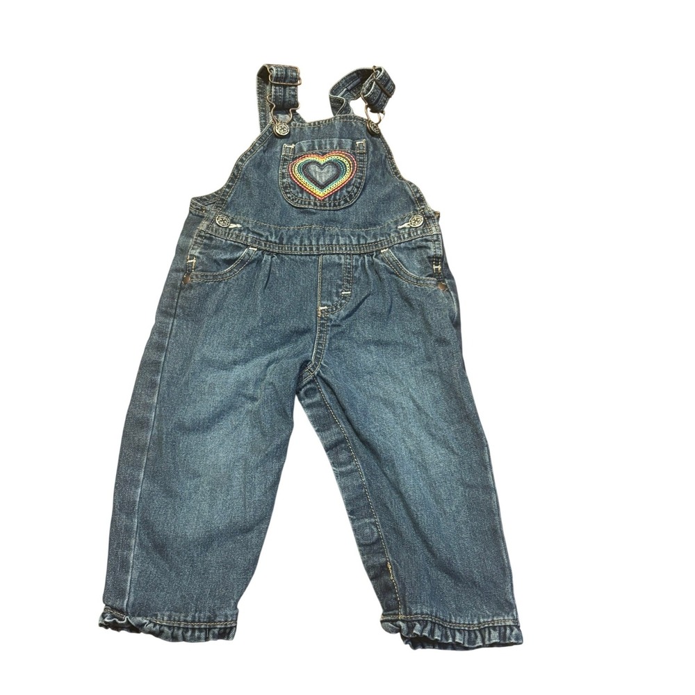 OSHKOSH B'gosh y2k baby girls denim overalls 2010‎ embroidered heart sz 12mo